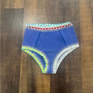 Kiini Crochet Trim High Waisted Bikini Bottom Blue Size S